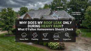 why does my roof leak only during heavy rain in O’Fallon IL