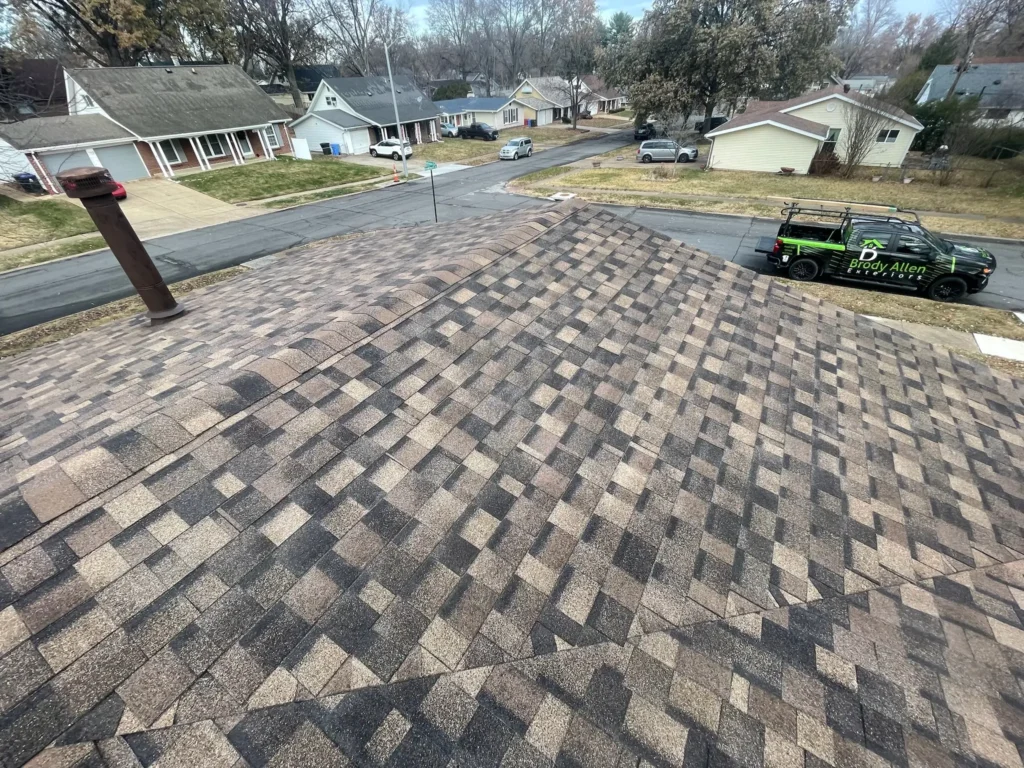 Roof view of new roof and Brody Allen truck