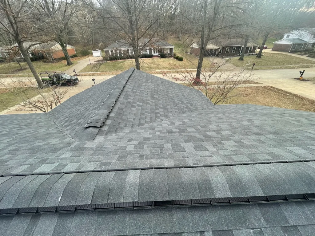 Ridge vent on new roofing installation