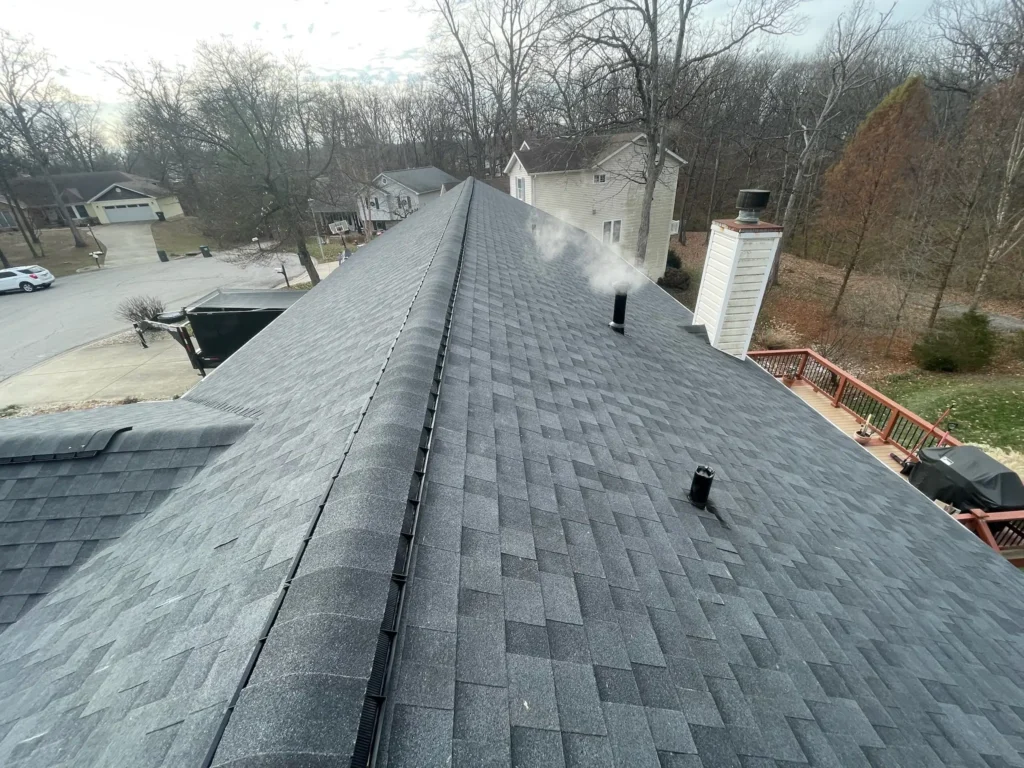 New roof on ranch house looking east